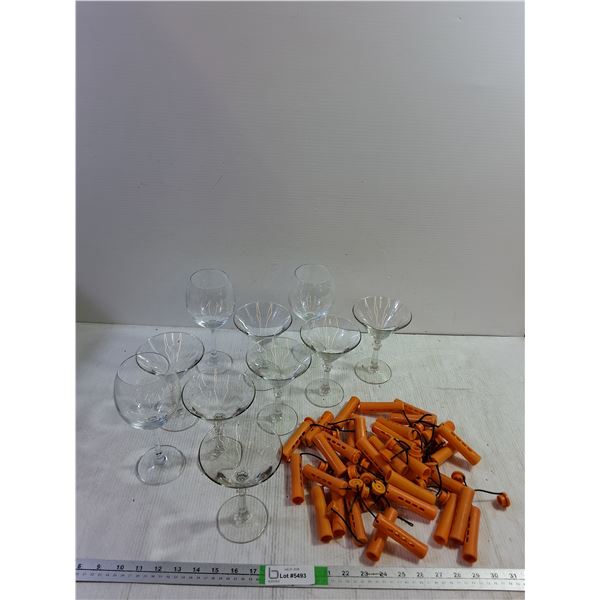 (3) Wine Glasses 8.5'', (7) Cocktail Glasses 6'', Hair Curler Set