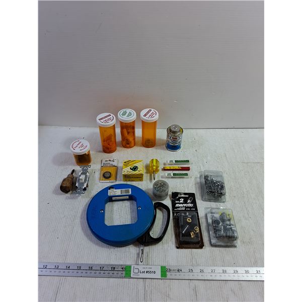 Misc Electrician Items, Wire Caps, ABS Cement, Small Screwdrivers, Lightswitch, Plugs in Carry Case