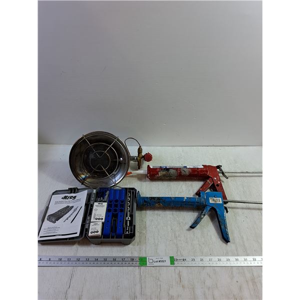 Propane Radiant Heater, (2) Caulking Guns, Pocket Hole Kit