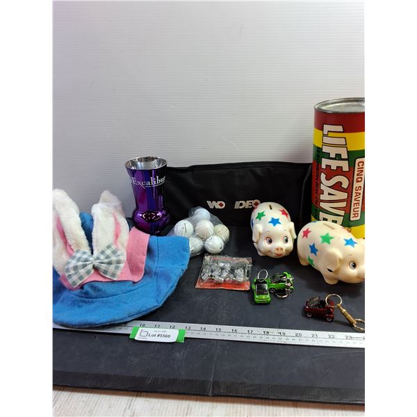 Vintage Lifesaver Tin, Golf Balls, Piggy Banks, Misc