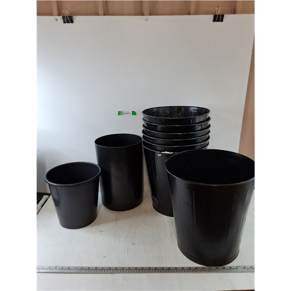 (1) Plastic Plant Pot, (8) Metal Trash Bins, Pickup Only