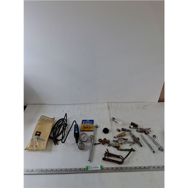 Electric Marker, Quick Coupler, (2) PSI Gauges, Assorted Couplers, (3) Tire Pressure Testers