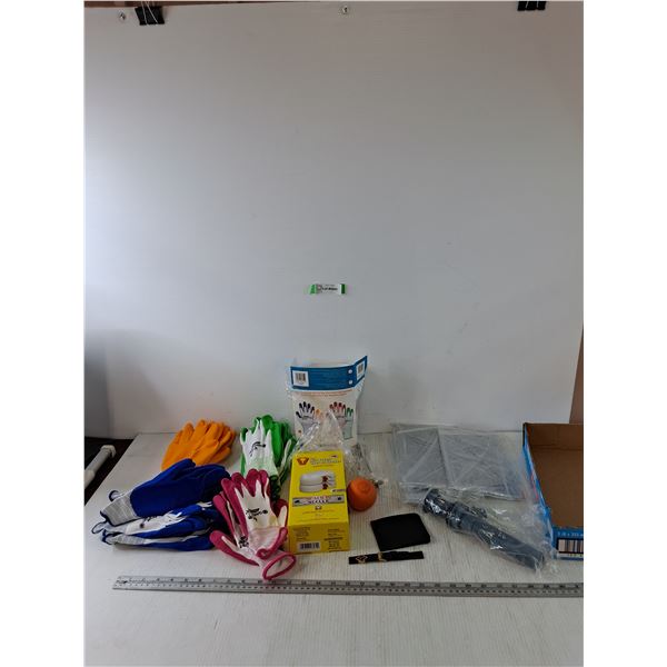 (10 ) Pairs of Gloves, Pack of Tick/Flea Traps, Lacrosse Ball, Plastic Pop-Up Drain