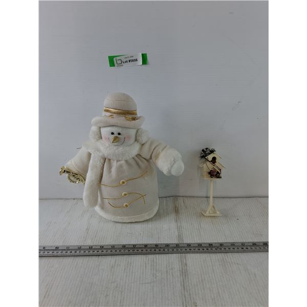 Christmas Standing Snowman Decoration and Small Decorative Birdhouse