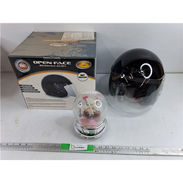 Open Face Motorcycle Helmet - Size L & Snow Globe