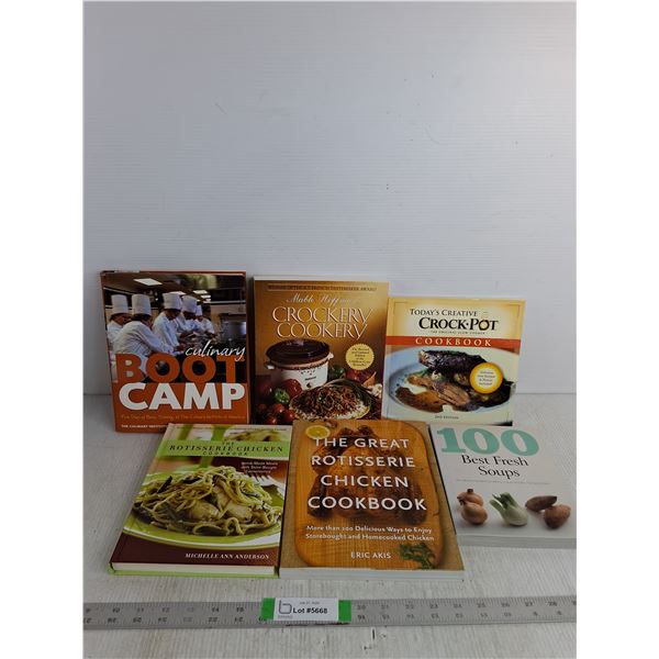 (6) Cookbooks- Boot Camp, Crockery Cookery, Crock Pot, 100 Best Fresh Soups