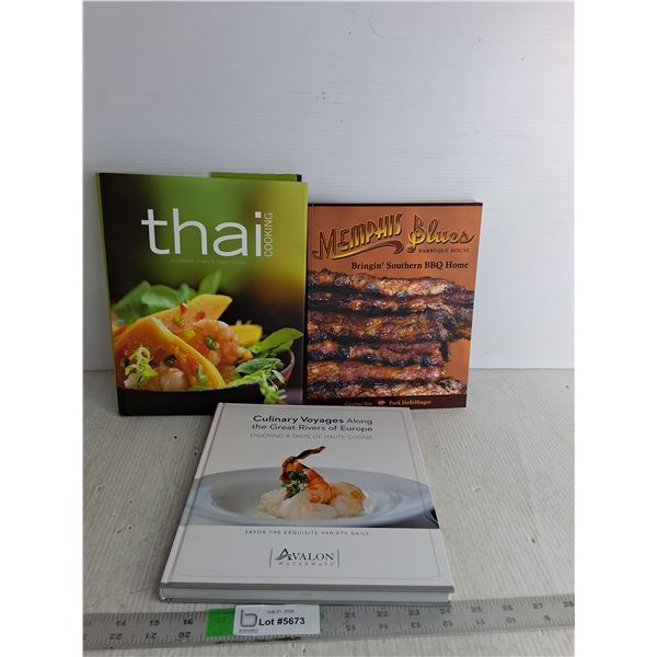 (3) Cookbooks- Thai Cooking, Memphis Blues, Culinary Voyages Along The Great Rivers Of Europe