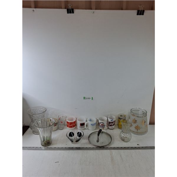 (4) Vases, (3) Glasses, (5) Coffee Cups, (1) Bowl, (1) Cooking Lid