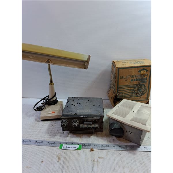 Lamp (Missing Light), Car Radio/8 Track Player, Exhaust Fan (Missing Parts)