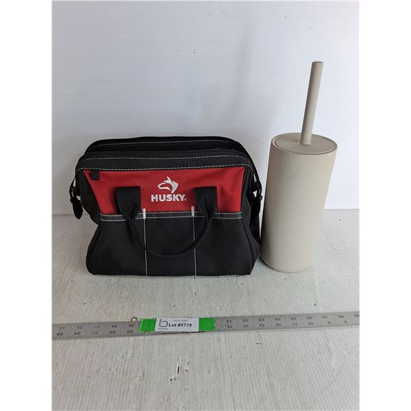 Husky Tool Bag 11.5"x8"x9", Toilet Bowl Cleaner Brush Appears Unused
