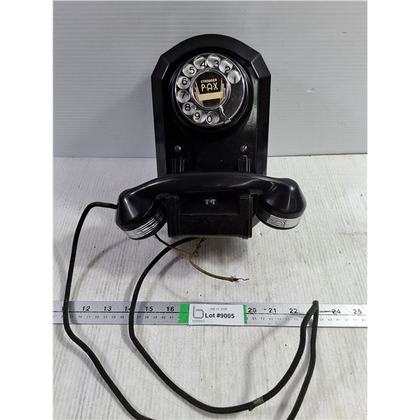 Vintage Automatic Electric Type 50 Rotary Wall Phone Featuring black Bakelite Body and Chrome Accent
