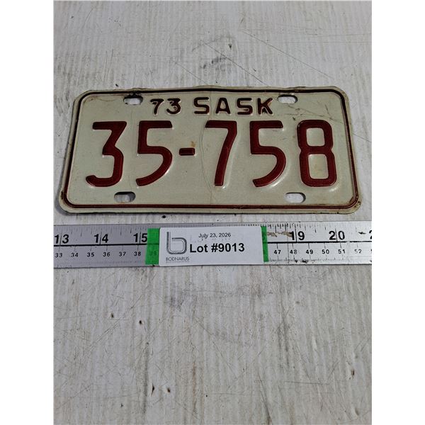 Vintage 1973 Saskatchewan Motorcycle License Plate