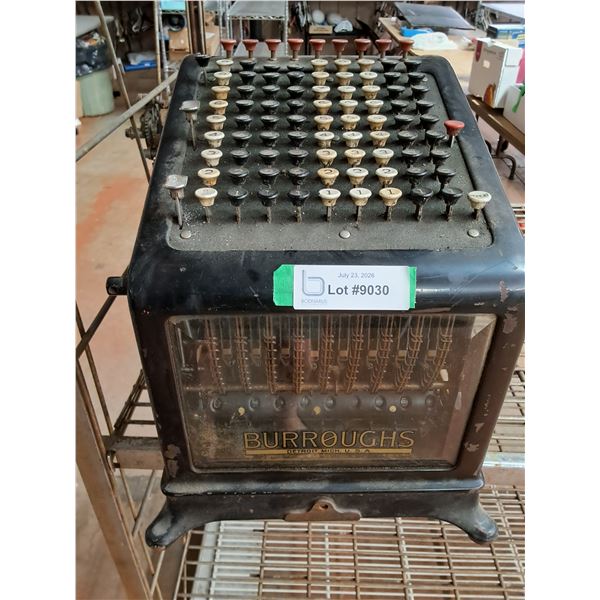 Vintage Burroughs Mechanical Adding Machine-Cast iron Body with Glass Side Panels-cannot ship