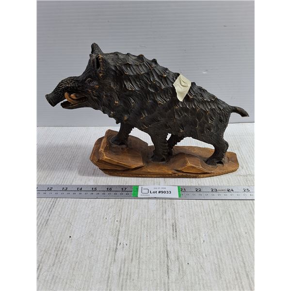 (1) Black Forest Wood Carving Depicting a Wild Boar-Ear chipped off but taped on for repair