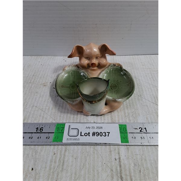 Vintage German Ceramic Figural Pig Pipe&Match Holder