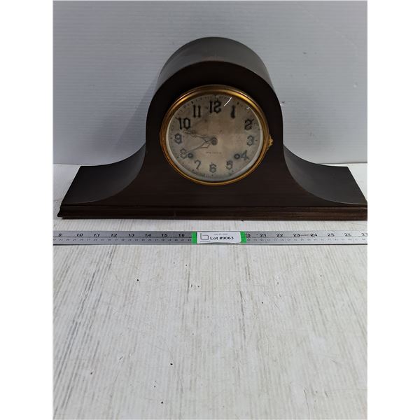 Vintage New Haven Mantle Clock in "humpback" Style Mahogany Wood Case-as is