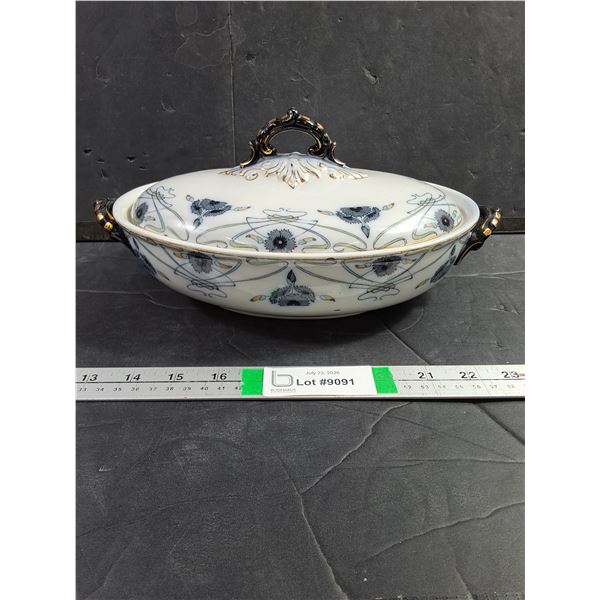 Antique Keeling & Co. "Carnation" Pattern Covered Serving Bowl/Tureen