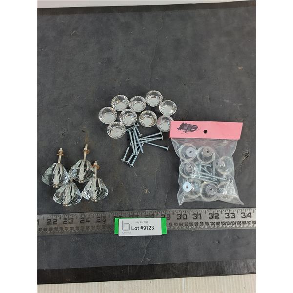 Assorted Vintage Crystal Glass Drawer Knobs w/Hardware