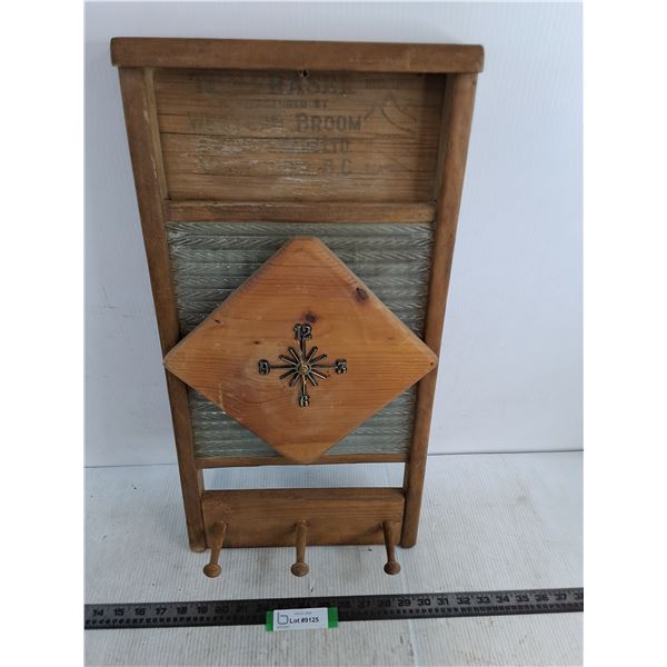 Vintage Wash Board Clock/Coat Rack - 12" x 24"