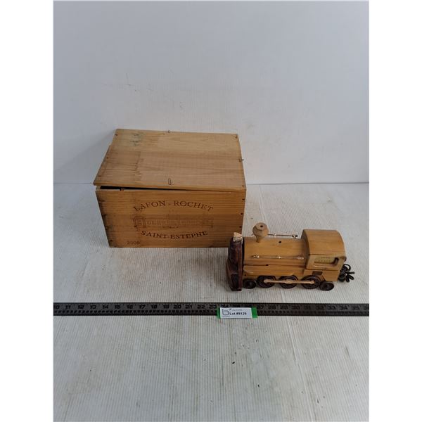 Wooden "Lafon-Rochet Saint-Estephe 2005" Wine Case, Wooden "Train Engine" Telephone
