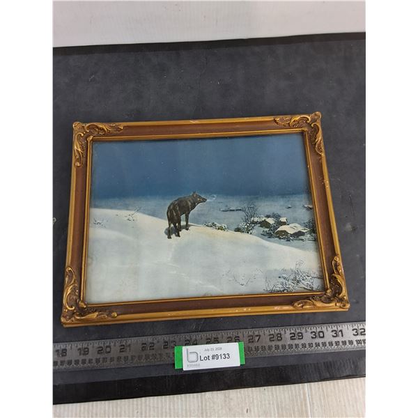 Vintage Ornate Framed "Lone Wolf" Print - 13.5" x 10.5"
