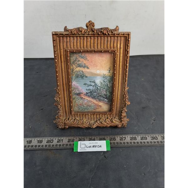 Vintage Ornate Photo Frame w/Lake Scene Print - 7.5" x 10"