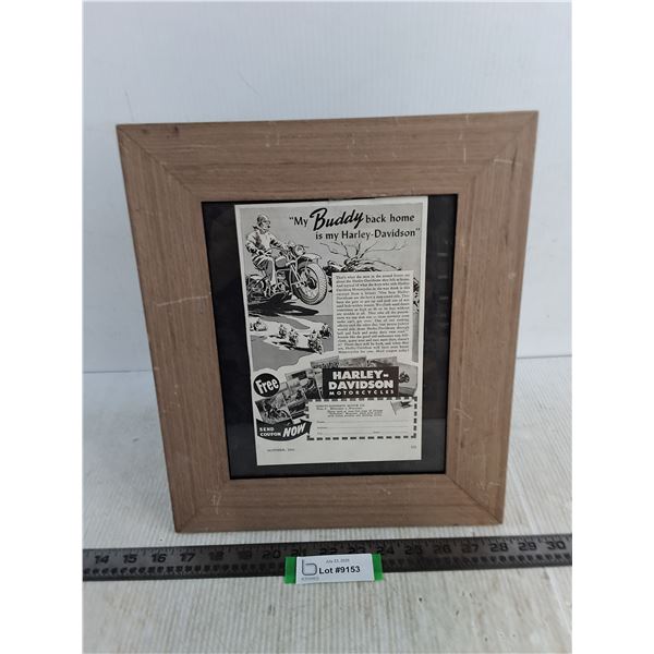 Wooden 12" x 14" Photo Frame of 1943 Harley-Davidson Advertisement