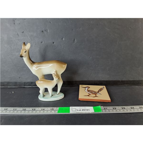 Tile Coaster & Hungarian Deer Figurine