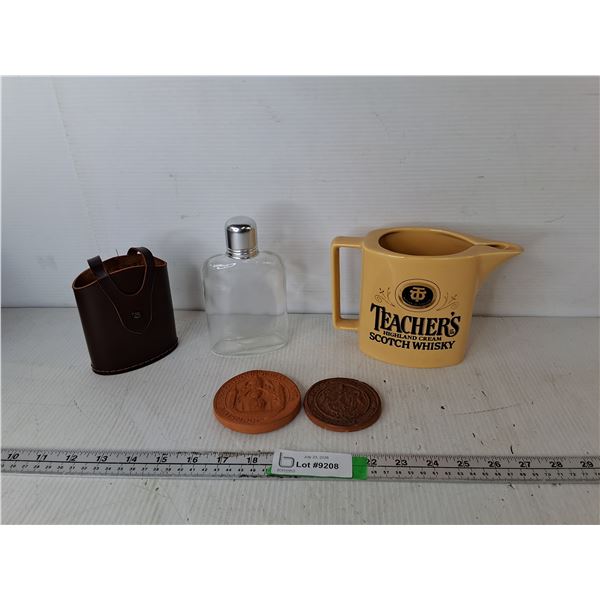 Terracotta Royal Seals, Glass Flask & Holder, Highland Whisky Pitcher