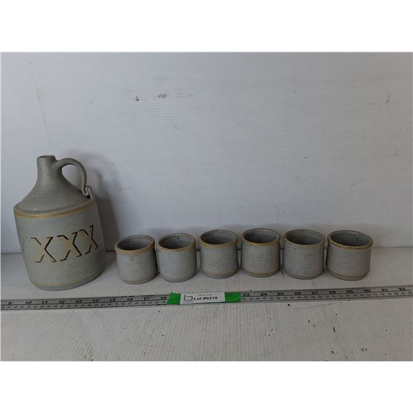 Studio Pottery Moonshine Jug & (6) Cups