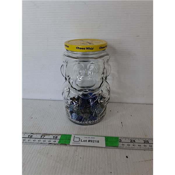 Glass Super Mario Cheez Whiz Jar 6.75" & Marbles