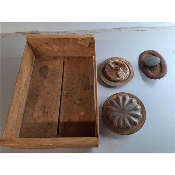 Wooden Crate 17.75" x 12" x 4" & Vintage Tractor Rad Caps, Pickup Preferred