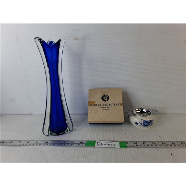 Murano Style Vase 11.25" & Lord Nelson Pottery Tea Strainer