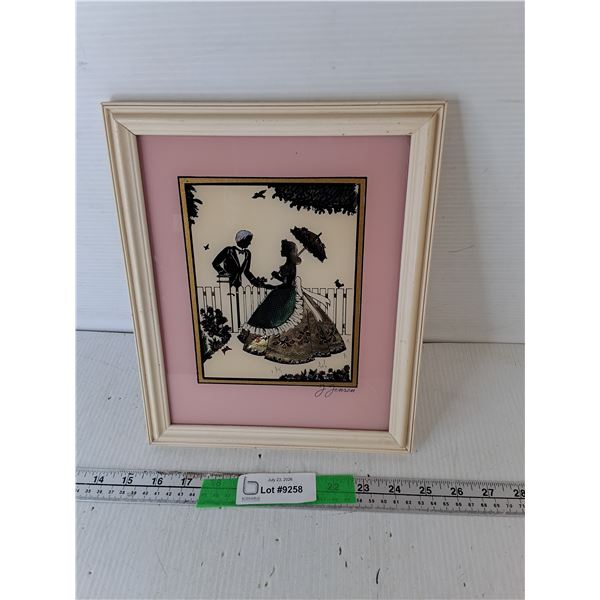 Framed Reverse Glass Silhouette Art 11.25" x 9.25"