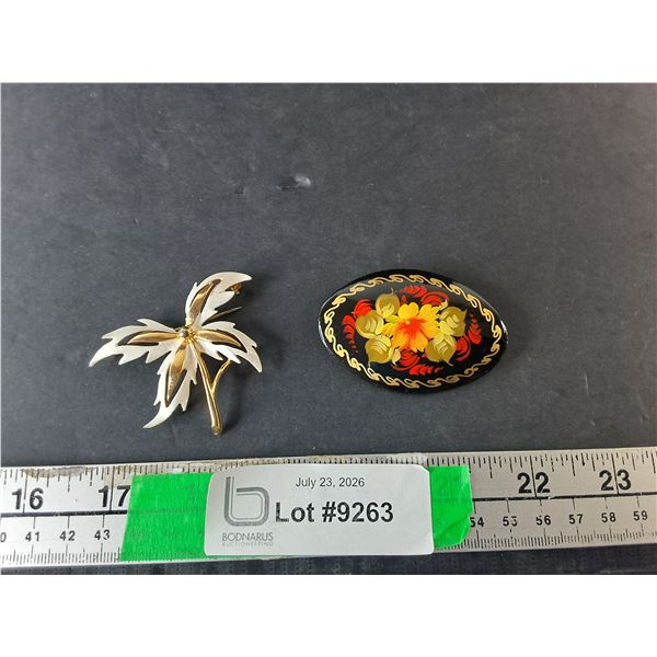 (2) Floral Brooches- As Is