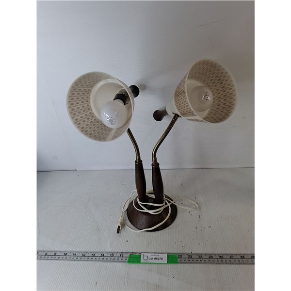 Adjustable Wooden Lamp with Glass Shades- Powers On