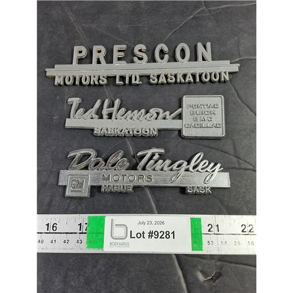 (3) Vintage Saskatoon,Hague Car Dealership Emblems