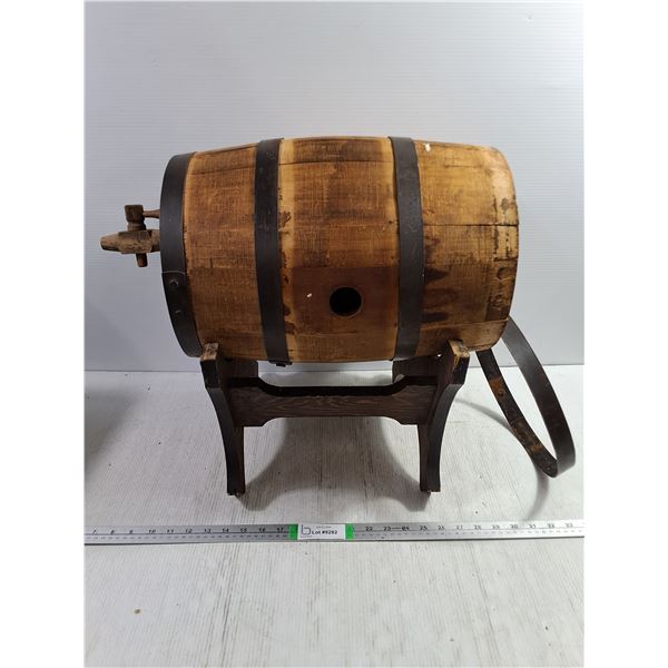 Vintage Oak Wood Mini Barrel/Keg on Stand with Tap-loose ring, Pickup Only