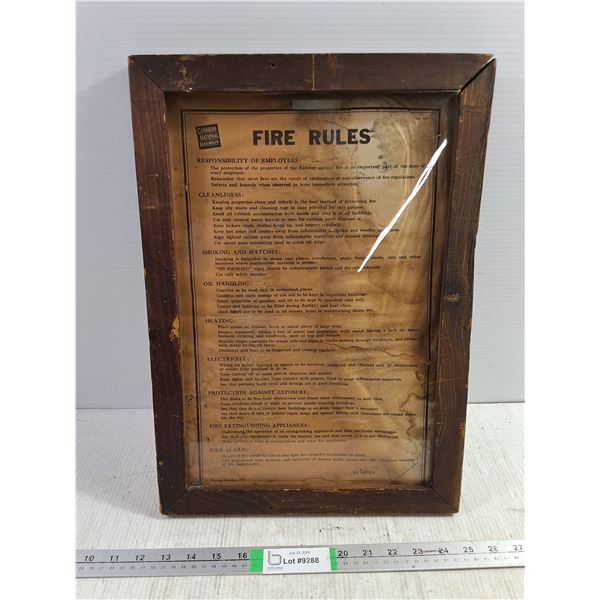 Vintage Framed CNR Fire Rules from 1935