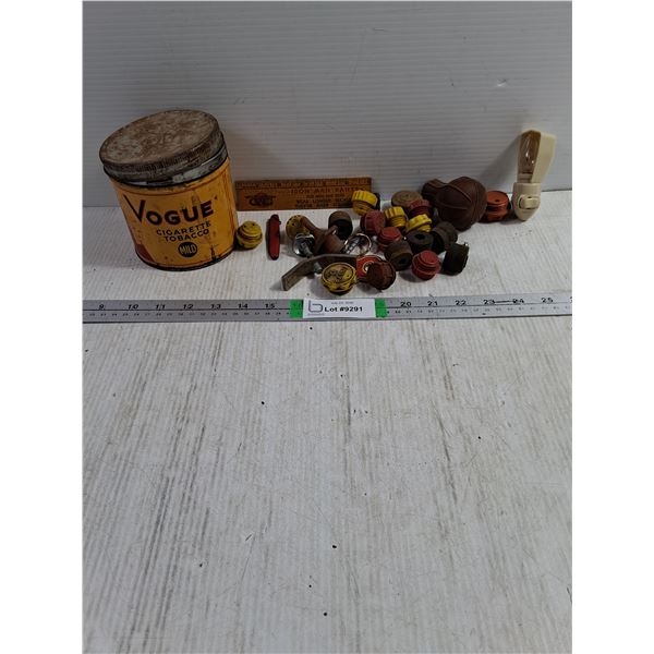 Vogue Tin,Plastic Battery Caps,Nightlight,Pocket Knife,Ruler