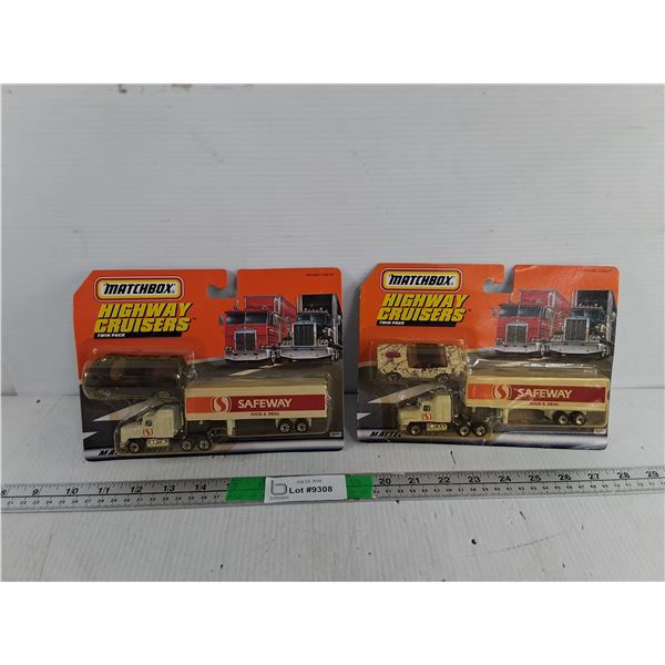 (2) Matchbox  Safeway Model Semis & Racecars- Sealed