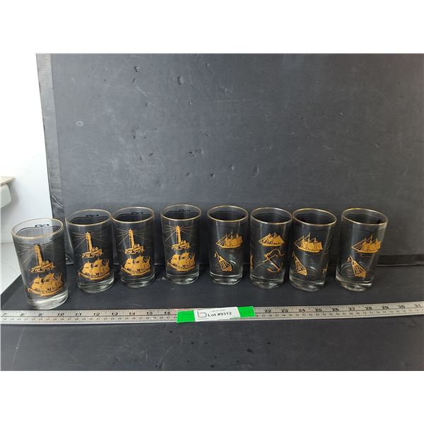 (8) Nautical Themed Glasses 5"