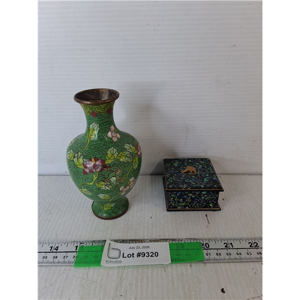 Paua Shell Jewelry Box & Chinese Cloisonne Vase 6"