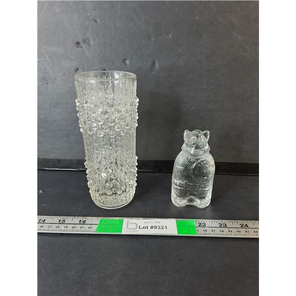 Glass Vase 7.25" & Crystal Viking Bear Figurine