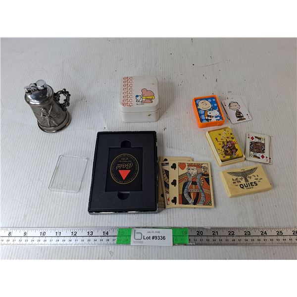 Mini Charlie Brown Playing Cards, etc. Ceramic Storage Box, Knight Themed Table Lighter