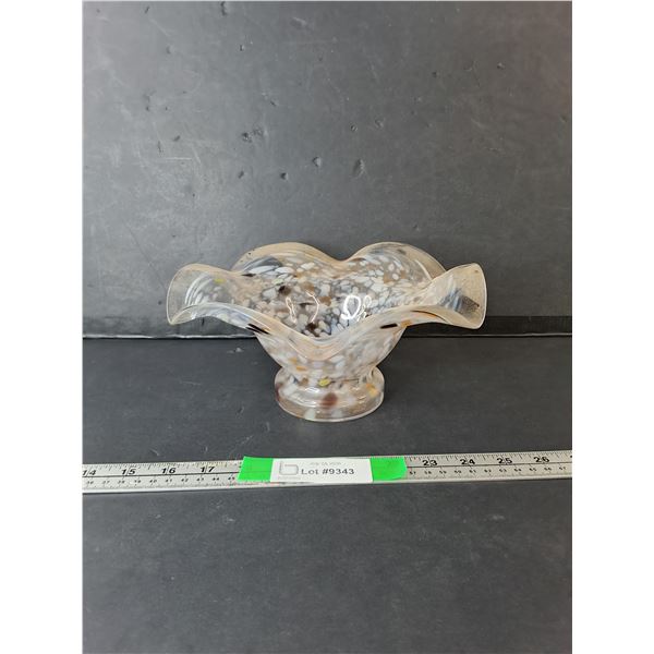 Murano Style Ruffled Art Glass Bowl 9.25"