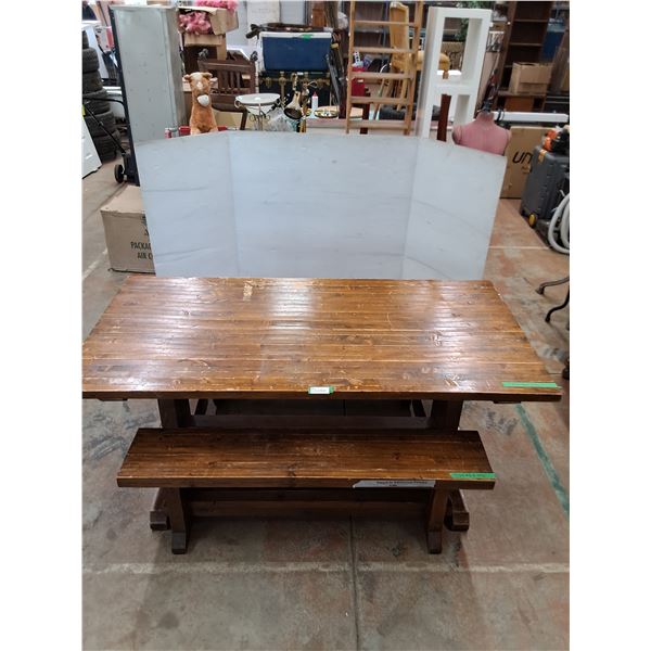 * Amish Trestle Table w/2 Benches - Top Not Screwed Down - Cannot Ship