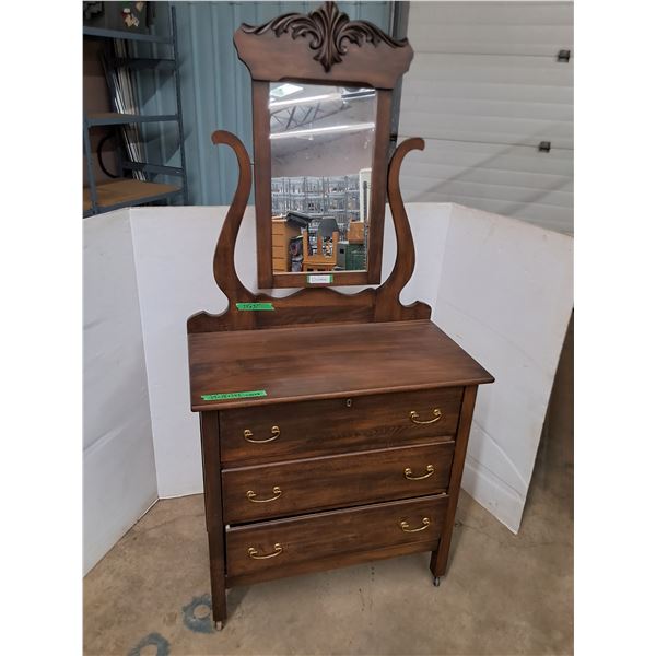 * Vintage Wooden 3-Drawer Dresser w/Mirror - Cannot Ship
