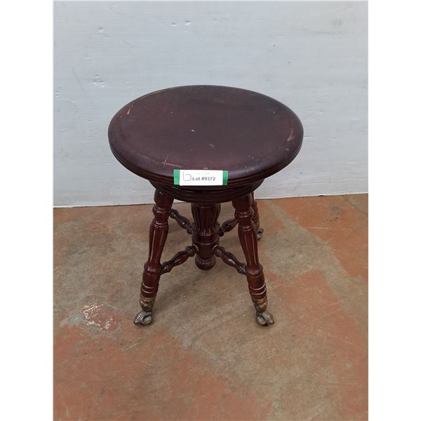 * Vintage Wooden Claw-Footed Piano Stool - 19" High x 14.5" Diameter - Cannot Ship