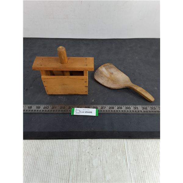Antique Wooden Butter Press & Paddle